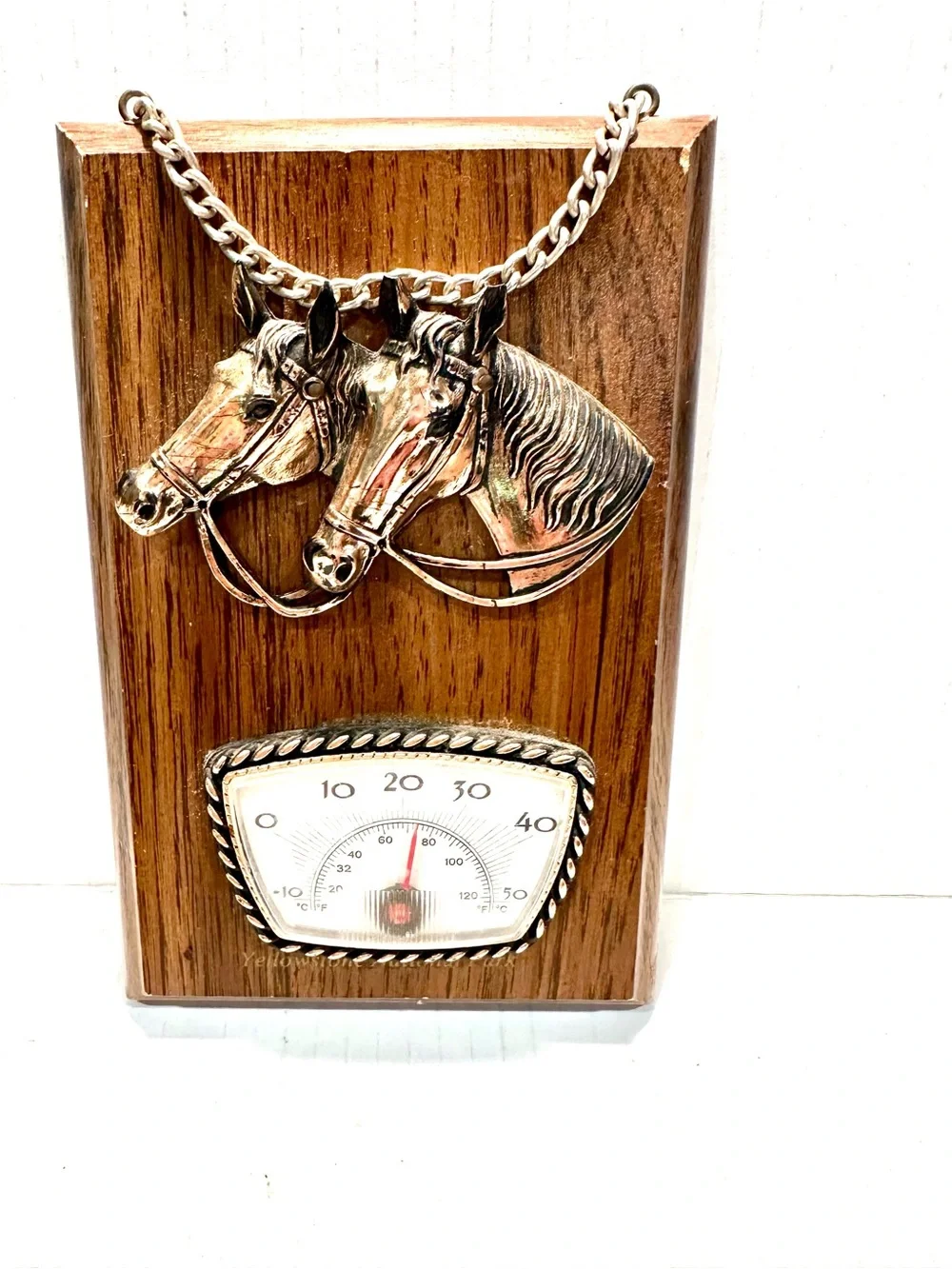 Vintage Brass/metal Horse Head Wooden Wall Thermometer Plaque -  Brown 1x4.5x7